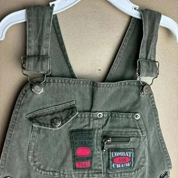 VTG Electric Kids 90s Kids Size 5 Overalls Army Green Combat Crew 100% Cotton - Picture 4 of 11